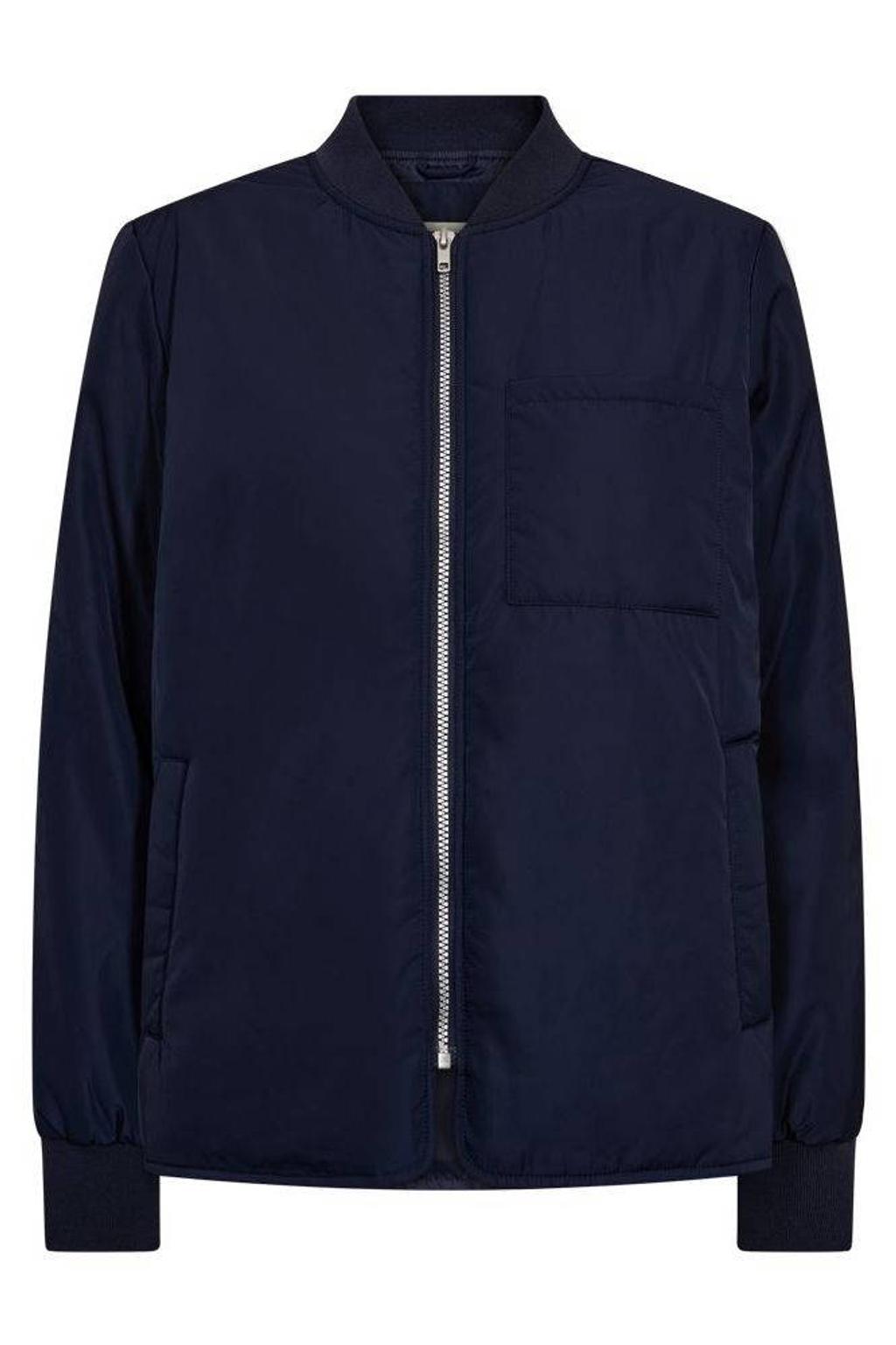 Marineblauw dames FREEQUENT jasje blauw van polyester met effen, lange mouwen, opstaande kraag en ritssluiting