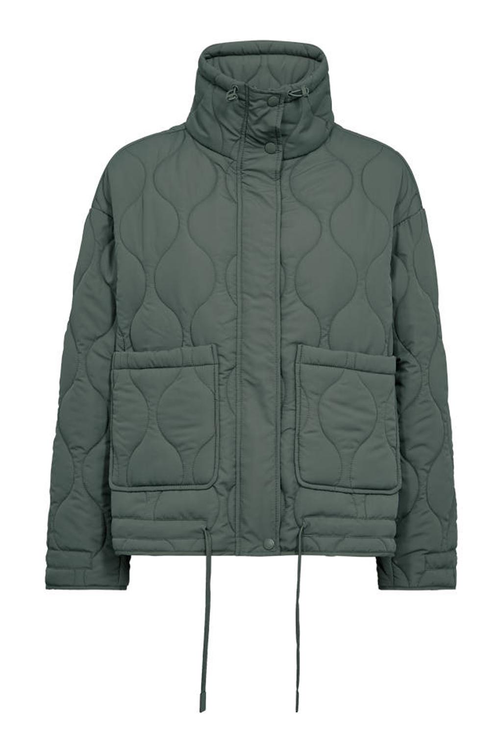 Grijsgroene dames FREEQUENT jack van polyester met effen, lange mouwen, opstaande kraag en ritssluiting