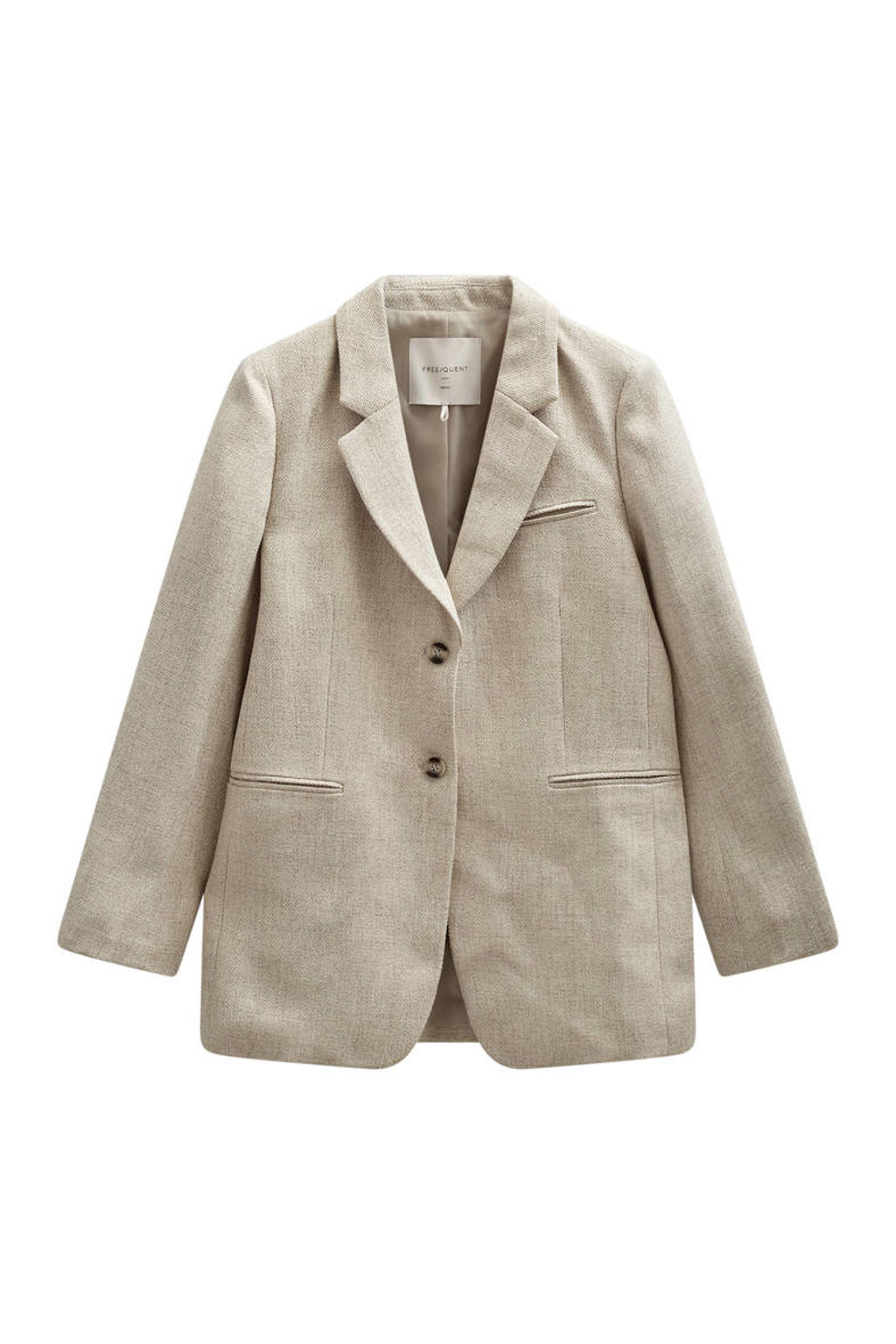 Zandkleurige dames FREEQUENT regular blazer van polyester met effen, lange mouwen, reverskraag en knoopsluiting