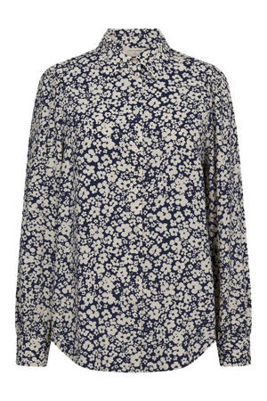 gebloemde blouse marineblauw