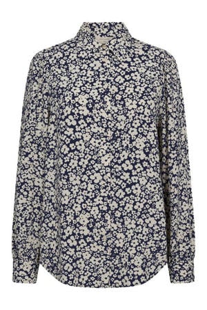 gebloemde blouse marineblauw