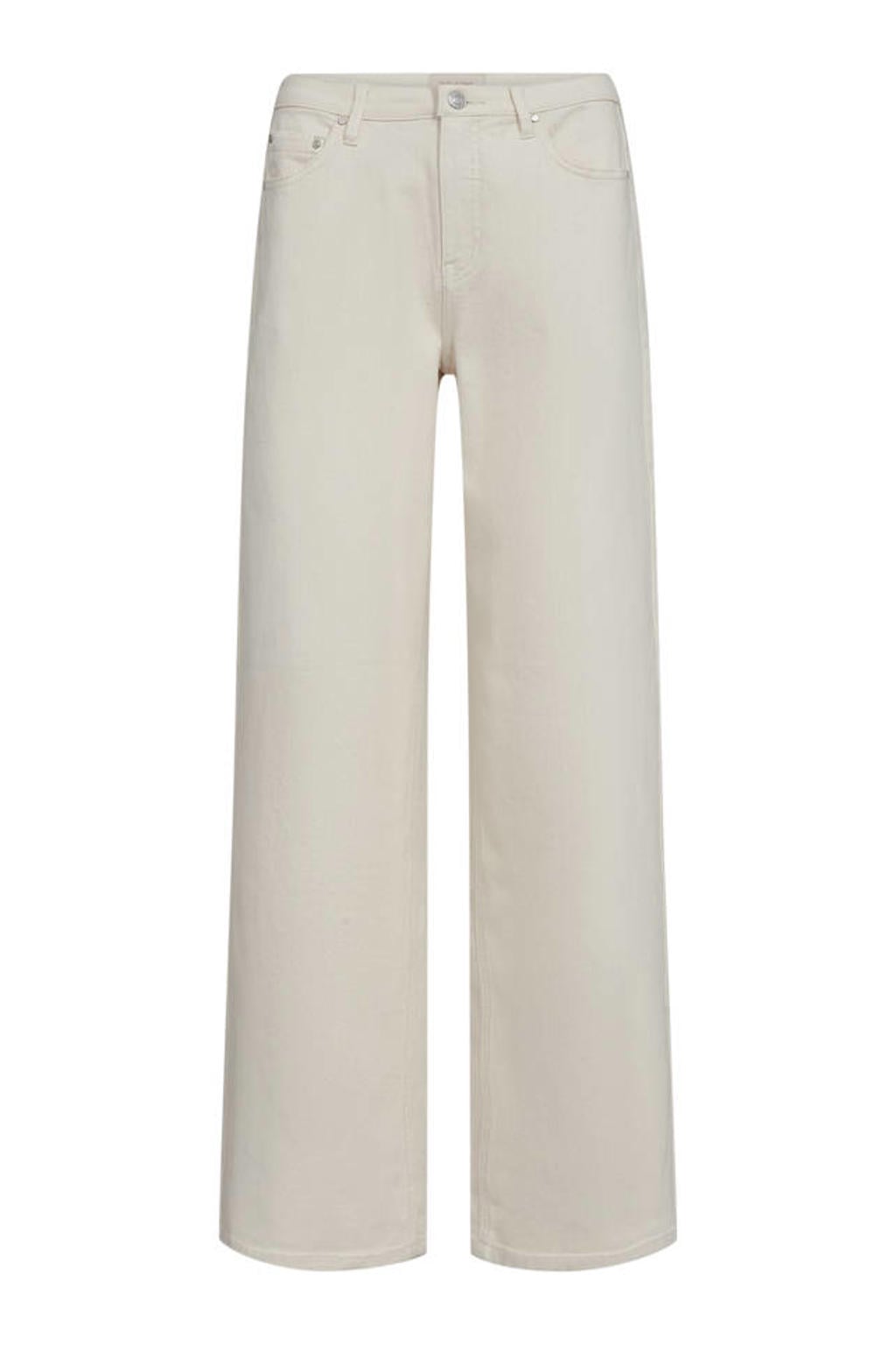 Beige dames FREEQUENT wide leg jeans van denim met rits- en knoopsluiting en effen