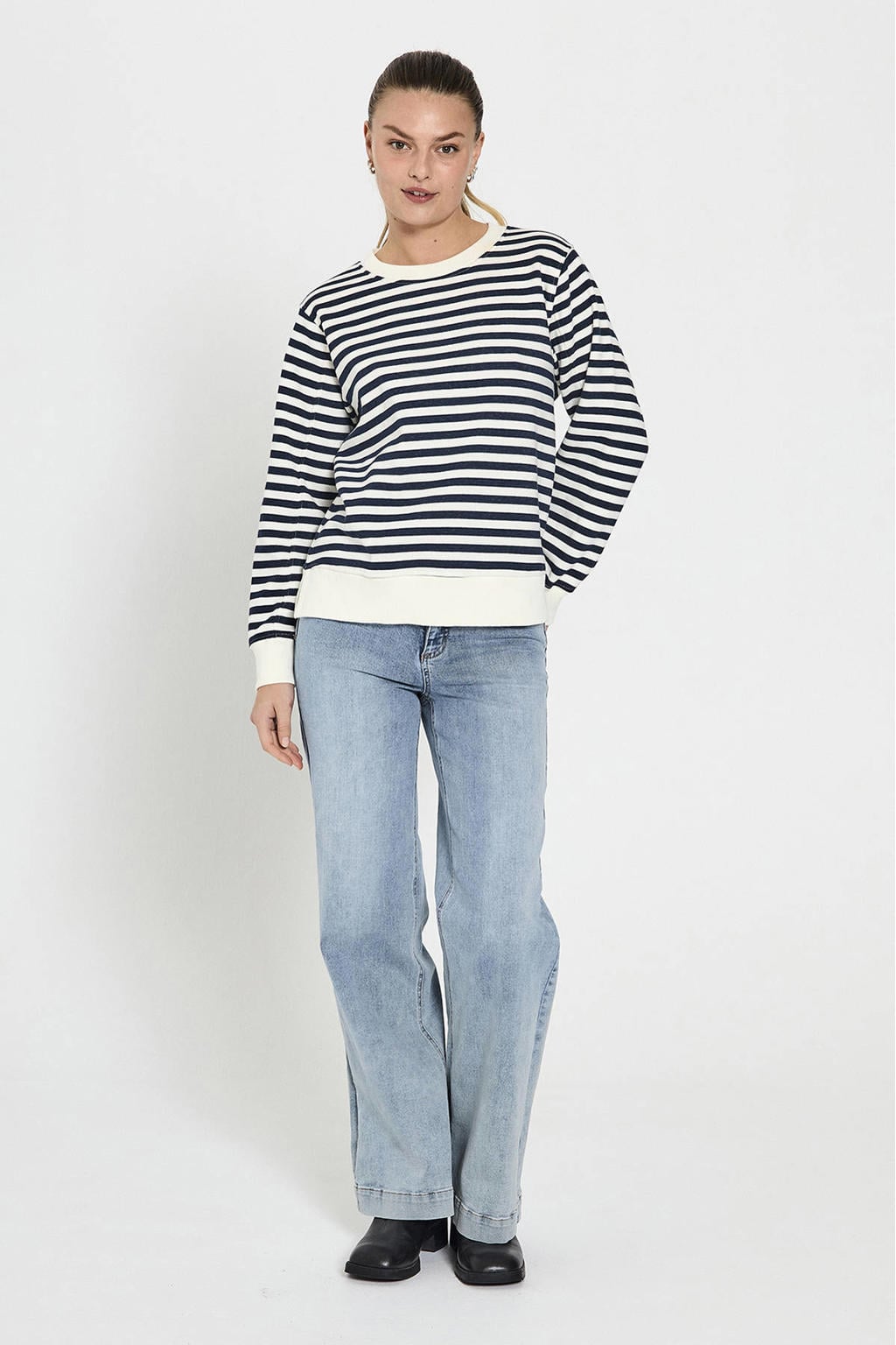 Light blue denim dames FREEQUENT wide leg jeans van denim met rits- en knoopsluiting en effen