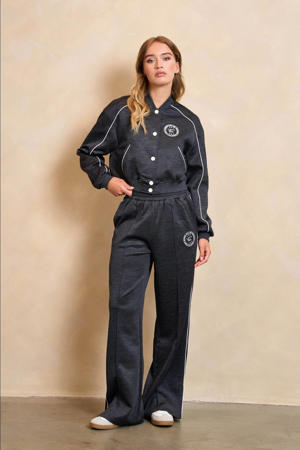 wide leg high waist broek grijs
