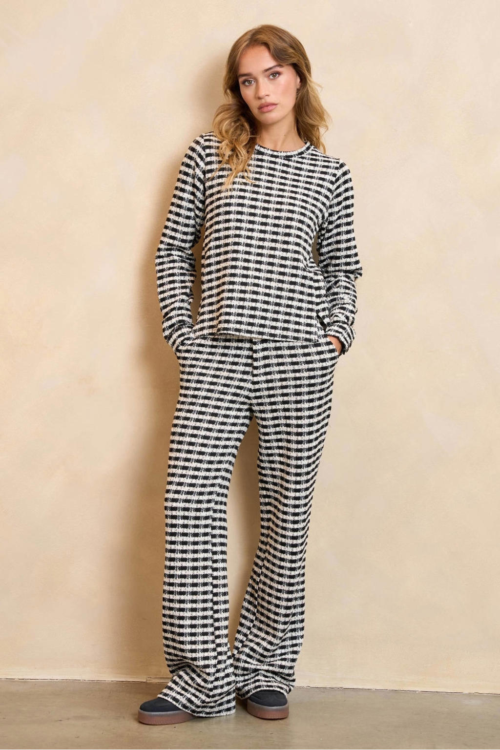 Zwart en witte dames Lofty Manner wide leg high waist geruite broek