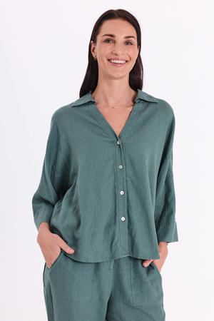 linnen blouse - grijsgroen