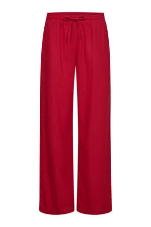 wide leg regular waist broek met linnen