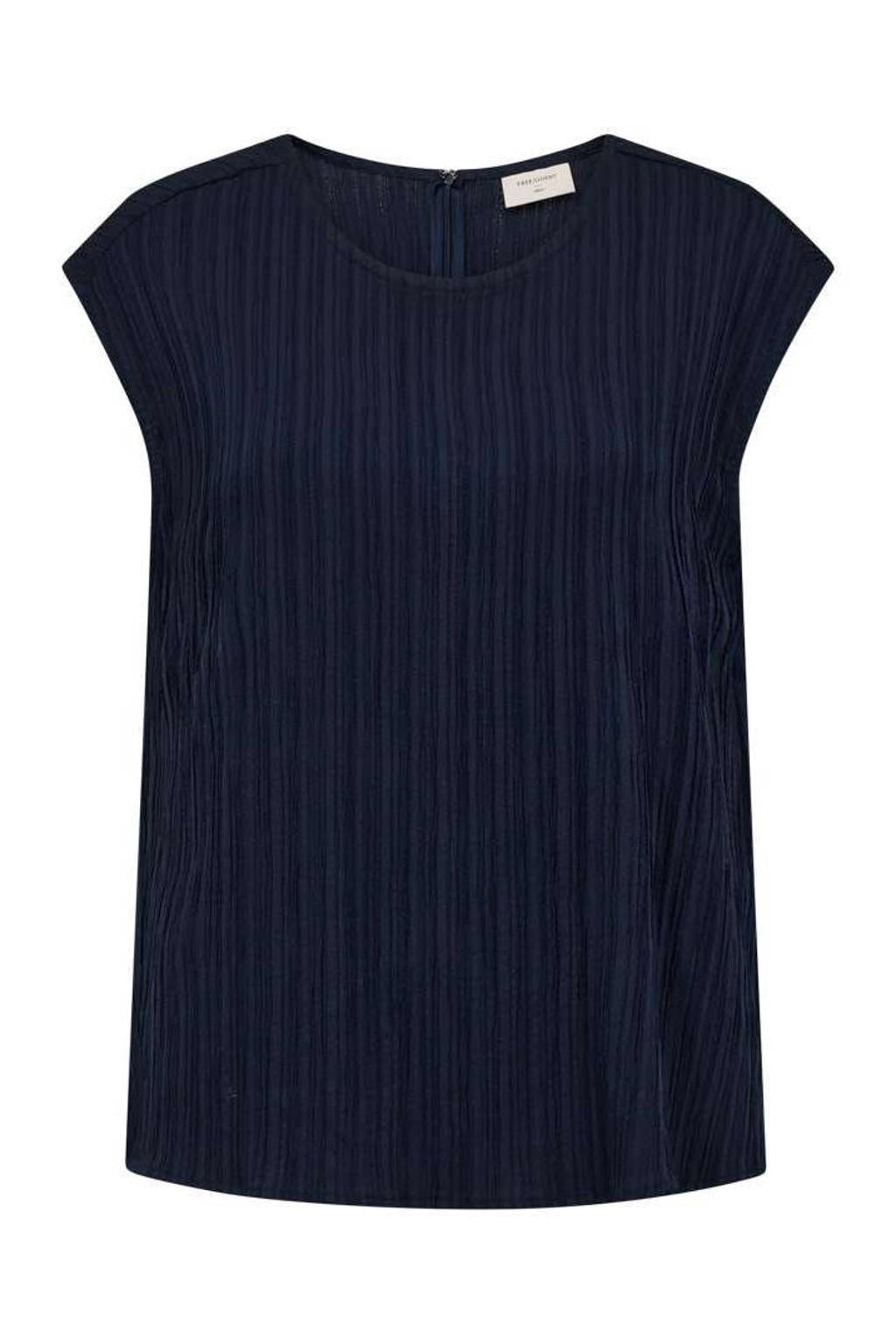 FREEQUENT top met textuur donkerblauw