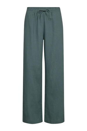 wide leg regular waist broek met linnen