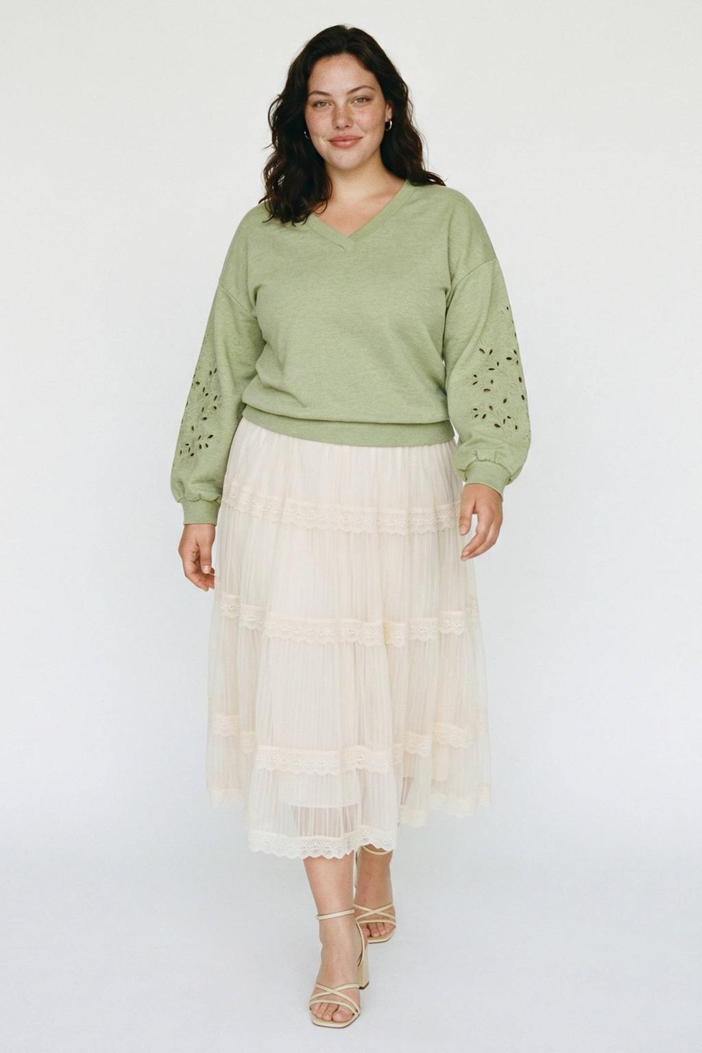 Beige dames VERO MODA CURVE A-lijn rok gemaakt van polyester en met elastische tailleband