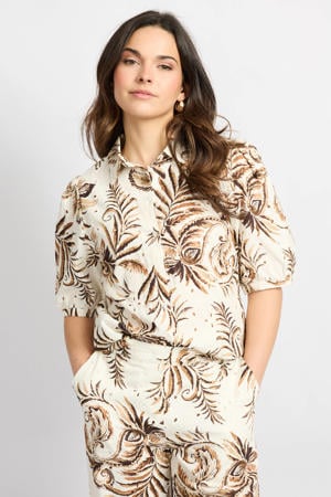 gebloemde blouse bruin