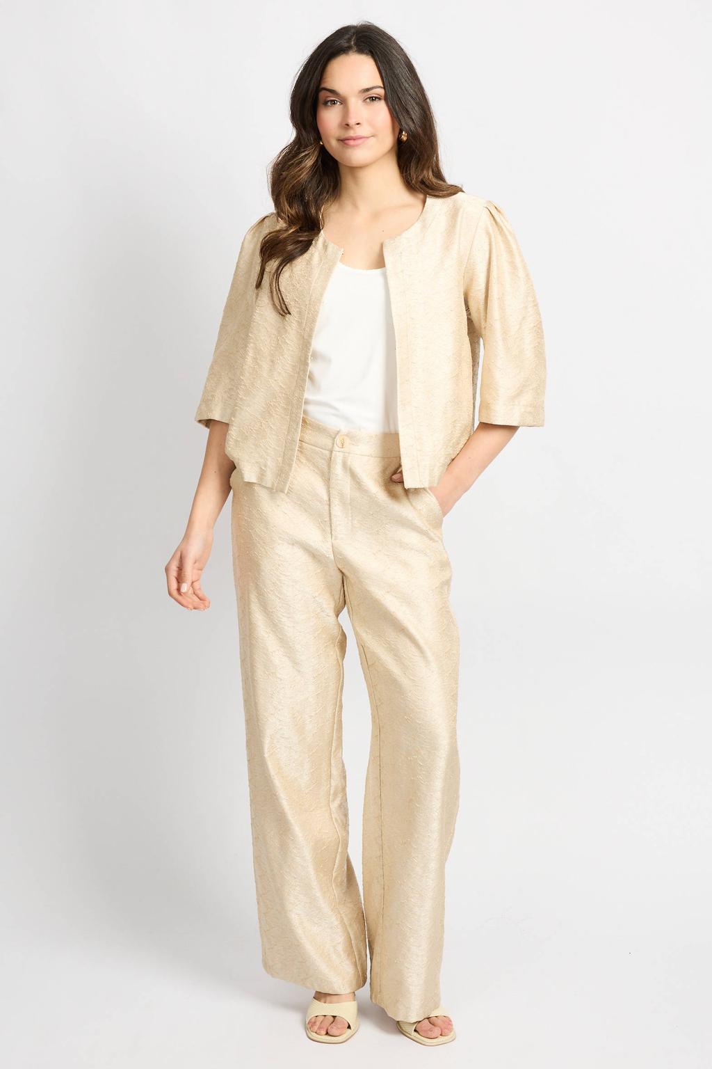 Ecru dames CS the Label regular waist broek met rits- en knoopsluiting en effen
