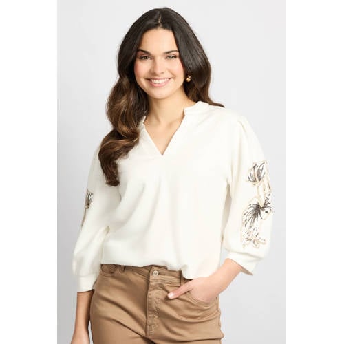CS the Label gebloemde sweater wit met pailletten afbeelding