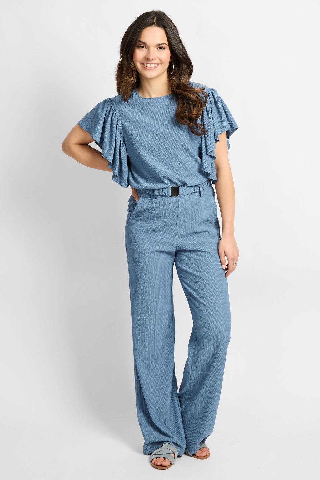 Blauwe dames CS the Label regular waist broek met effen