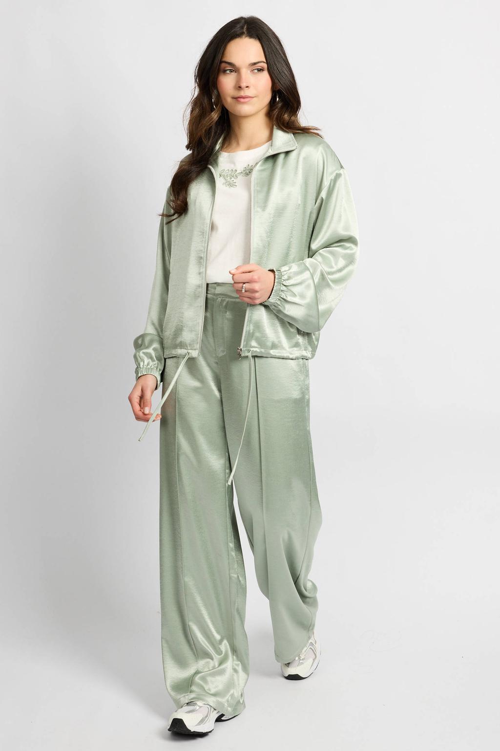 Mintgroene dames CS the Label regular waist pantalon met rits- en knoopsluiting en effen