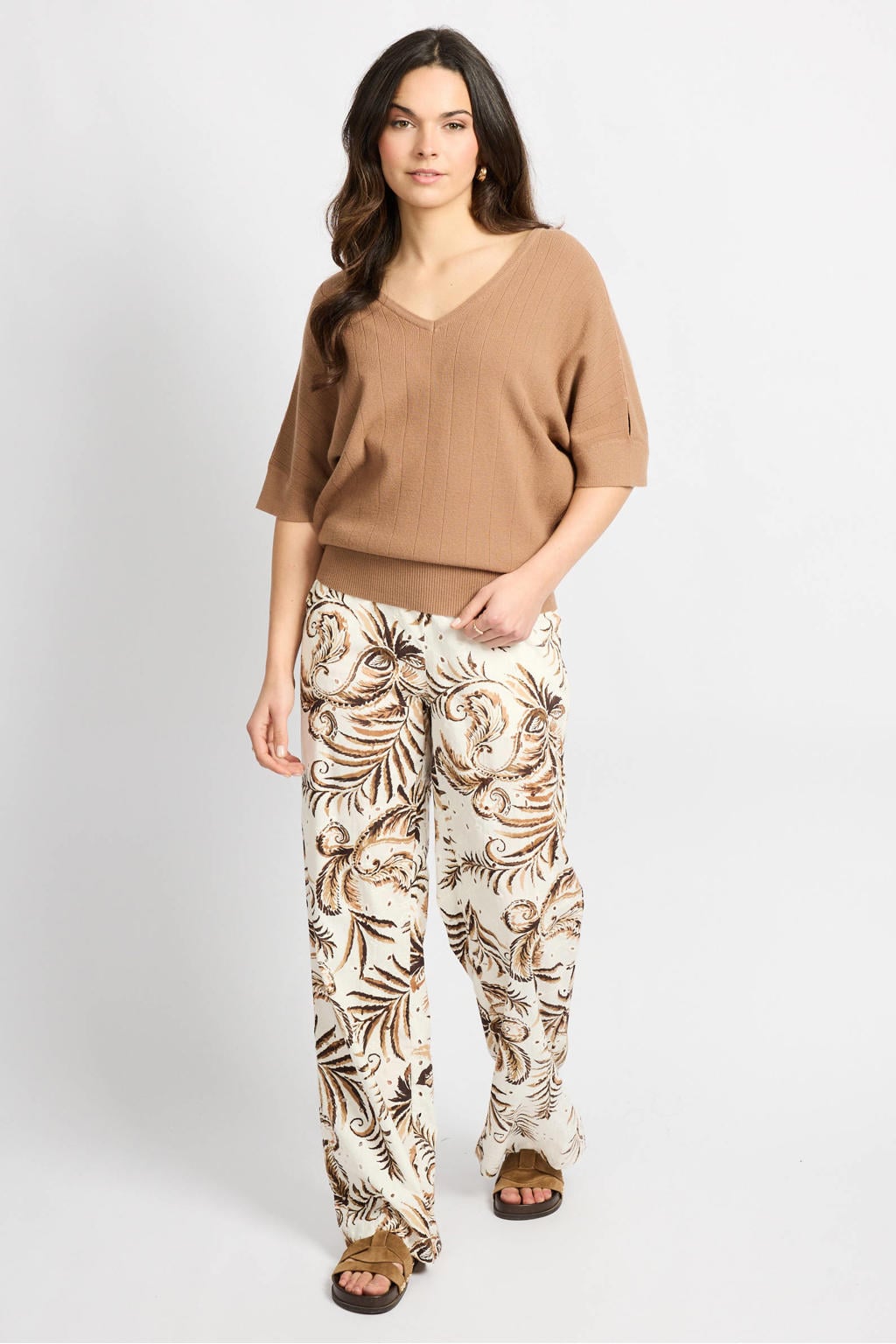 Bruine dames CS the Label regular waist casual broek print met loose fit en paisley print