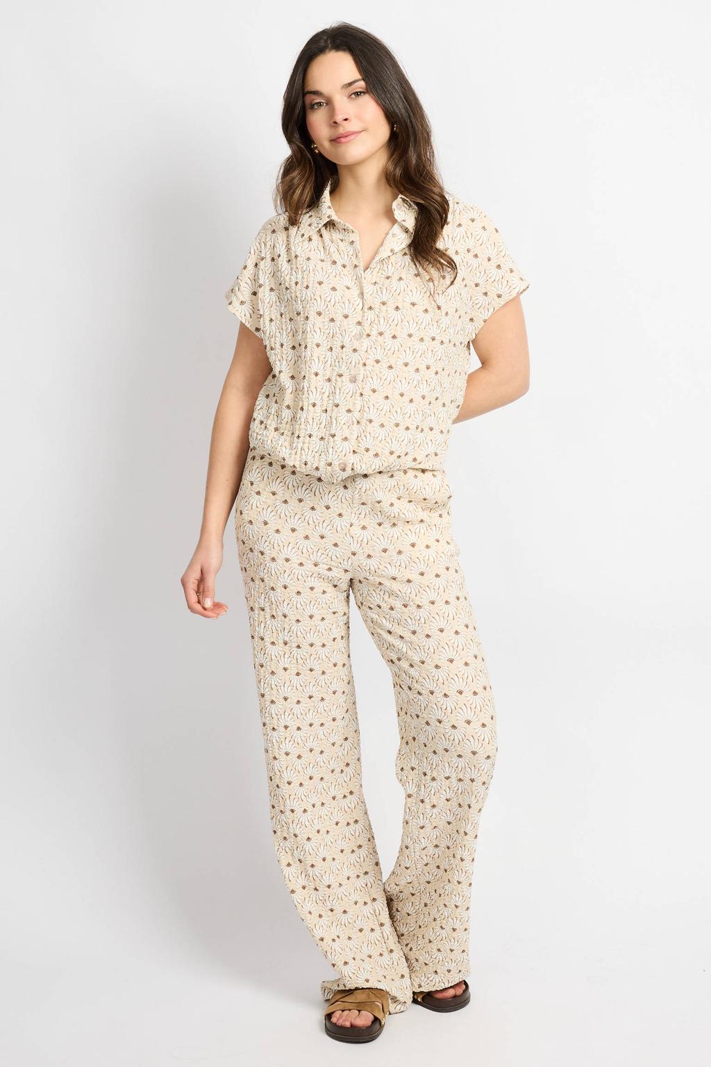 Zandkleurige dames CS the Label straight regular waist casual broek