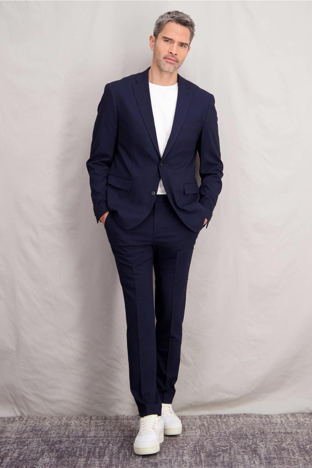 LERROS slim pantalon met wol donkerblauw