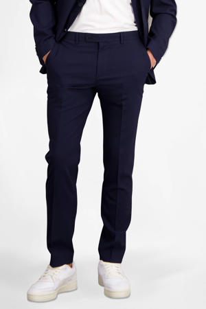 slim pantalon met wol donkerblauw