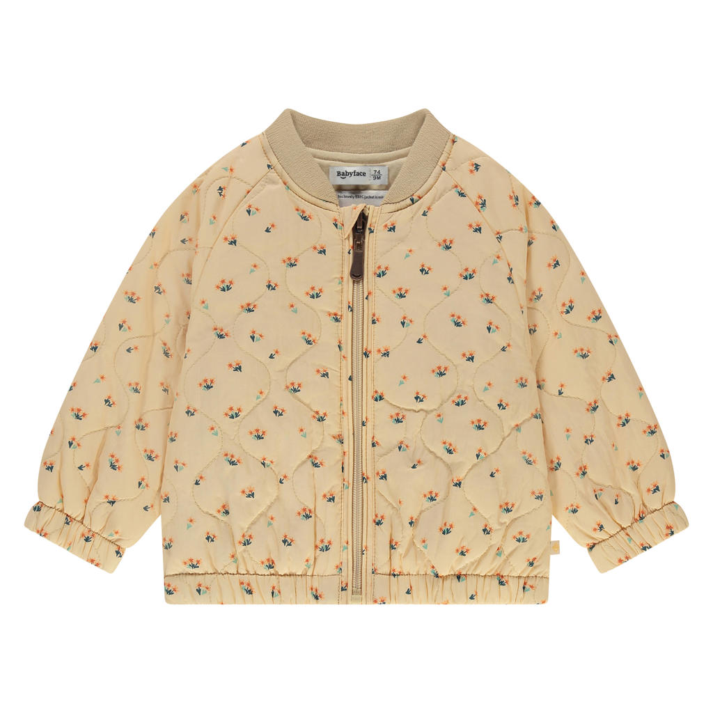 Beige en lichtoranje meisjes Babyface zomerjas van polyamide met bloemenprint, lange mouwen, ronde hals en ritssluiting