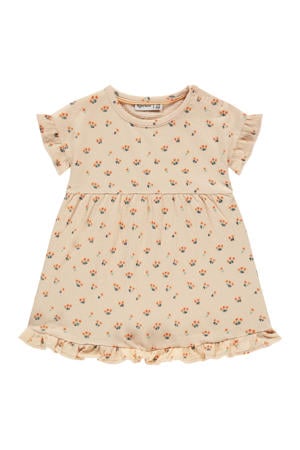 gebloemde korte jurk beige/oranje