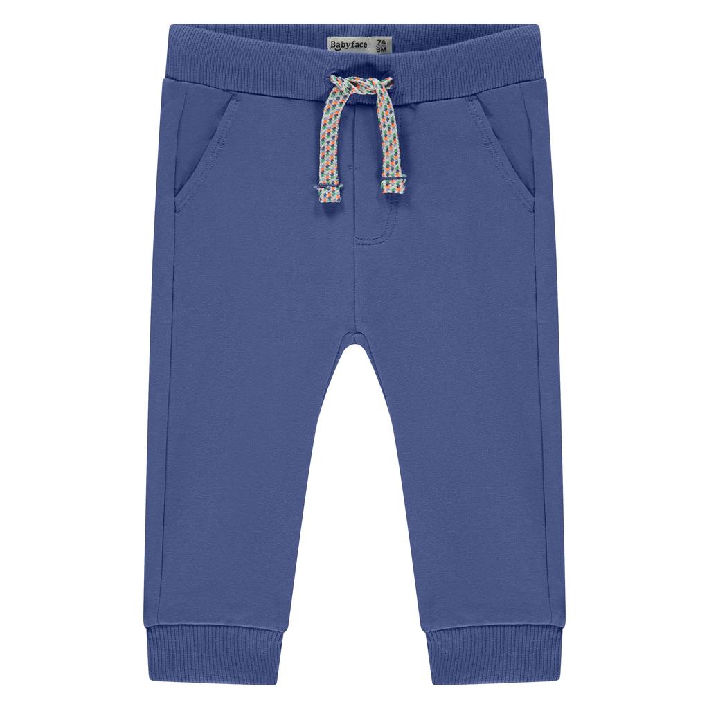 Blauwe jongens Babyface babybroek van stretchkatoen met elastische tailleband met koord en effen