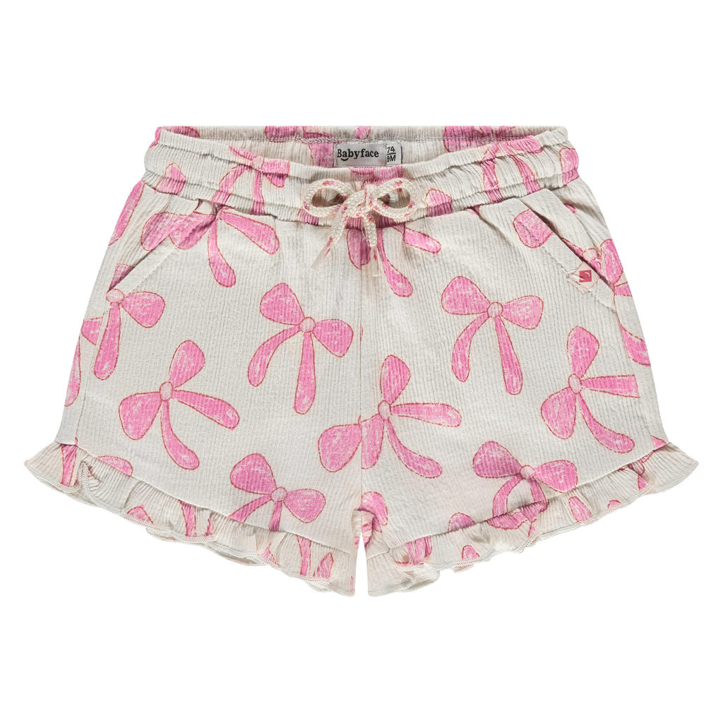 Beige en roze meisjes Babyface casual short van stretchkatoen met elastische tailleband met koord