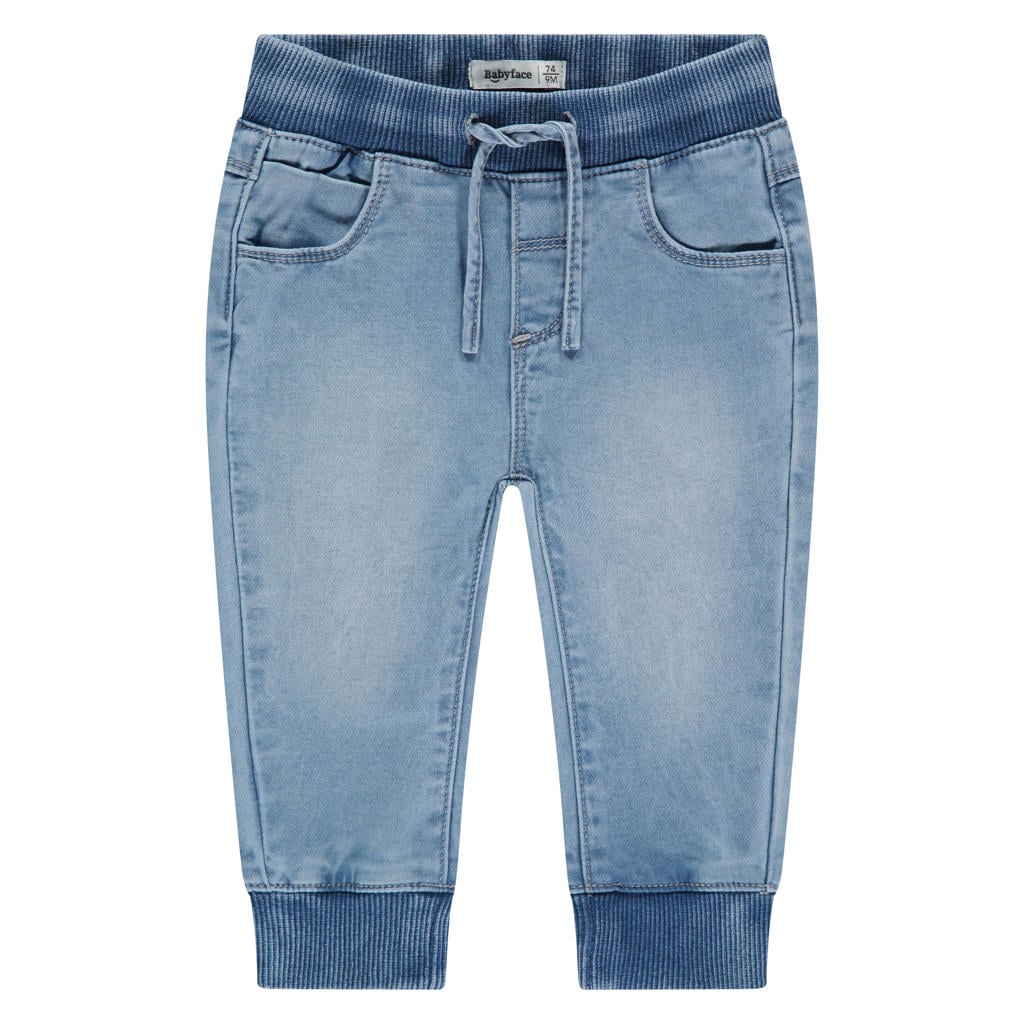 Medium blue denim jongens Babyface regular van jog denim met elastische tailleband met koord en effen