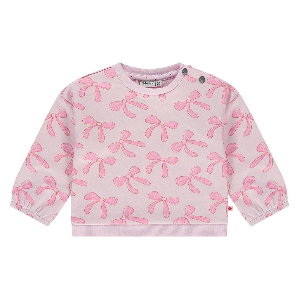 Lichtroze meisjes Babyface sweater met lange mouwen, ronde hals, drukknoopsluiting en elastische boord