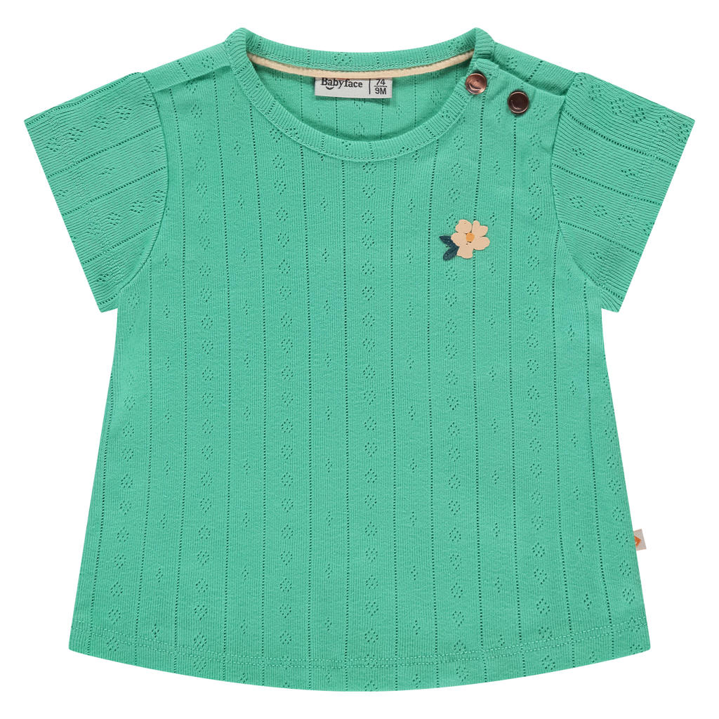 Groene meisjes Babyface T-shirt ajour van katoen met effen, korte mouwen, ronde hals en knoopsluiting