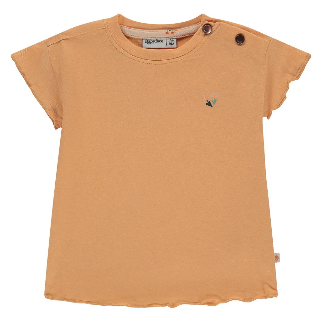 Oranje meisjes Babyface T-shirt van katoen met effen, korte mouwen en ronde hals