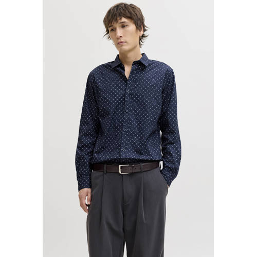 JACK & JONES Slim casual overhemd gebreid donkerblauw afbeelding
