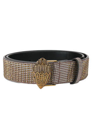 riem Kensington met studs en pied-de-poule print beige