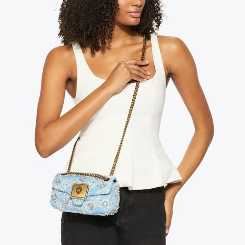 Kurt Geiger schoudertas Mini Pimlico met pailletten lichtblauw afbeelding