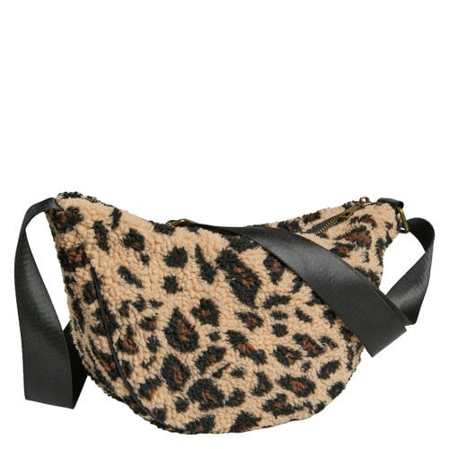 PIECES teddy crossbody tas PCAMANDA met panterprint beige afbeelding