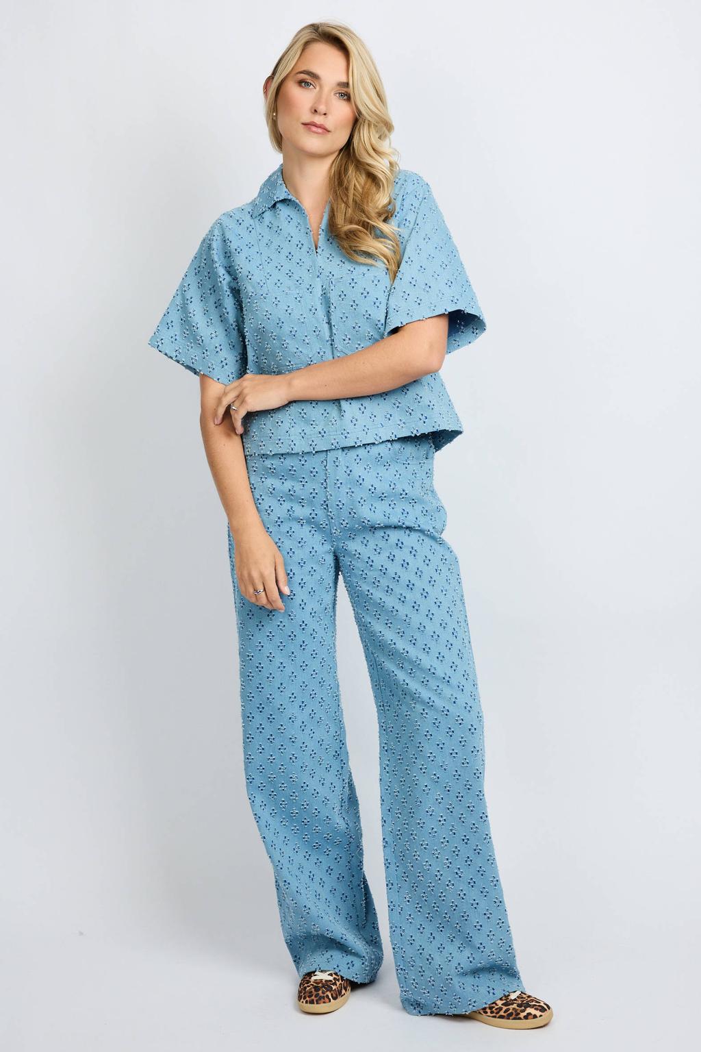 Blauwe dames FLURESK Nira straight leg jeans van katoen met rits- en knoopsluiting en effen