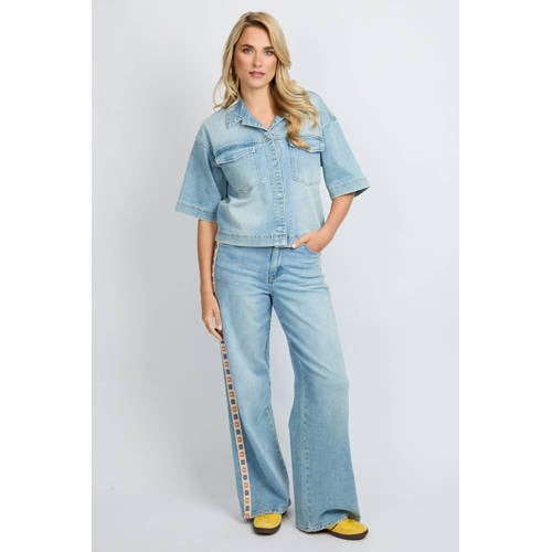 FLURESK Shannon high waist wide leg jeans light blue denim afbeelding