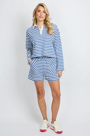 straight regular waist gestreepte sweatshort blauw