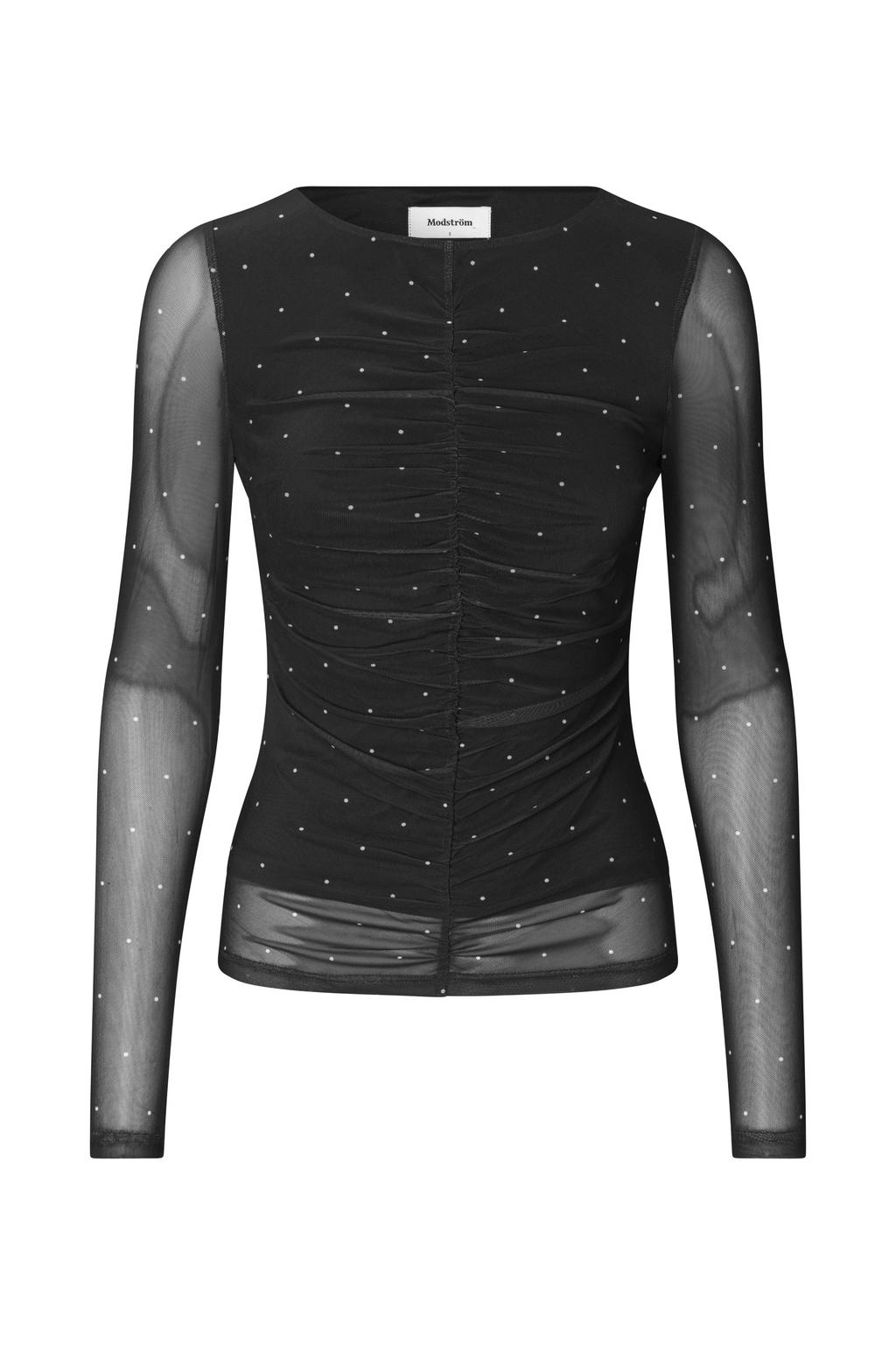Zwarte dames Modström top van polyester met effen, lange mouwen, ronde hals en glitters