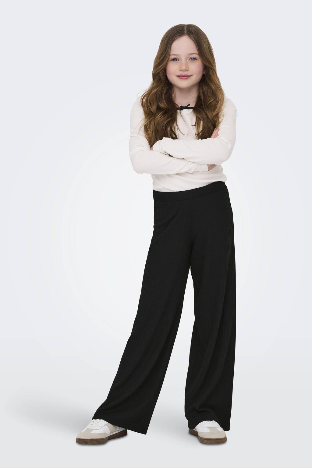 Zwarte meisjes KIDS ONLY GIRL wide leg casual broek met effen
