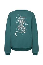 thumbnail: Blauwe dames Lofty Manner sweater van katoen met tekst print, lange mouwen, ronde hals en geribde boorden