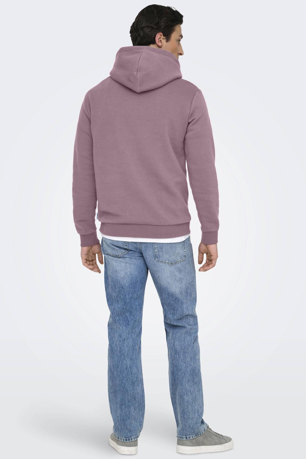 Oudroze heren ONLY & SONS hoodie van sweat materiaal met effen, lange mouwen en capuchon