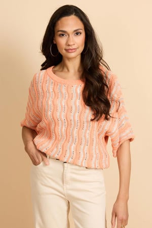 gestreepte pullover koraalrood ajour