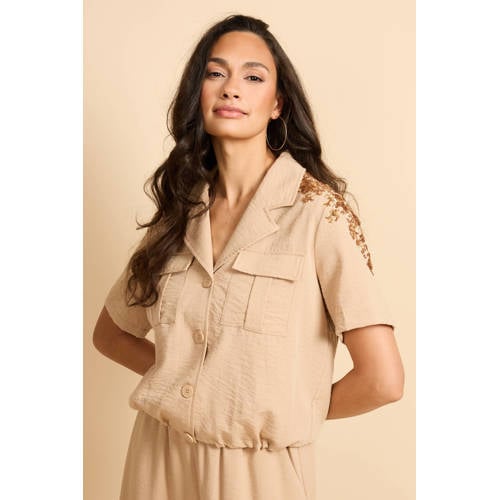 G-maxx blouse lichtbruin met pailletten afbeelding