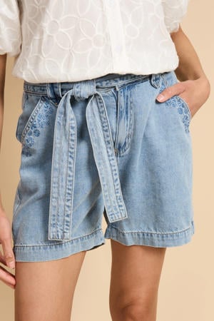 denim straight regular waist short light blue denim