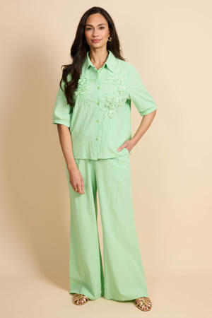 wide leg regular waist casual broek lichtgroen