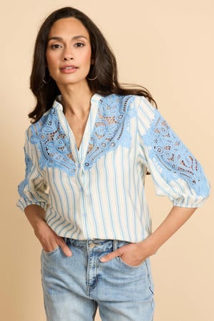 gestreepte blouse blauw broderie