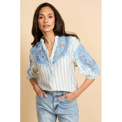G-maxx gestreepte blouse blauw broderie afbeelding