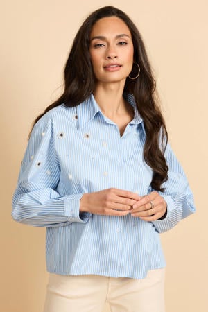 gestreepte blouse blauw met parels