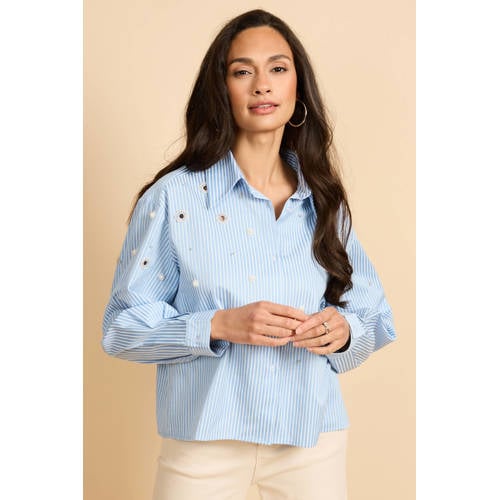 G-maxx gestreepte blouse blauw met parels afbeelding